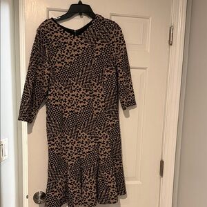 Taylor Black and Tan Geometric Midi Dress